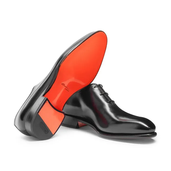 Santoni Polished Black Leather Oxford Shoe Men LaceUps