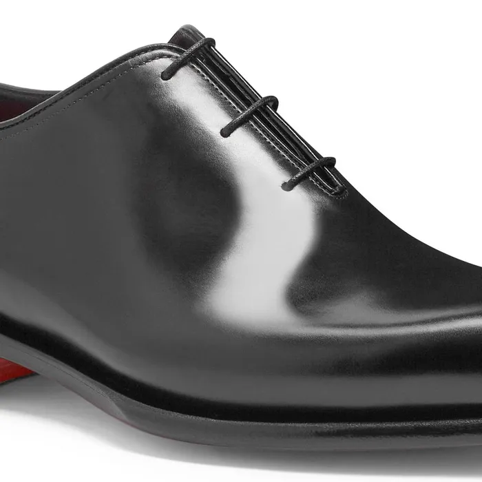 Santoni Polished Black Leather Oxford Shoe Men LaceUps
