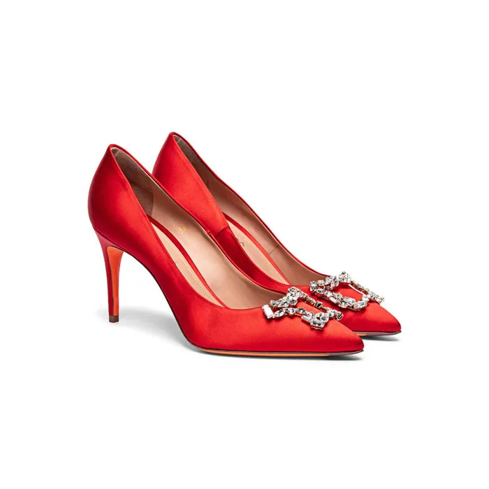 Santoni Red Satin HighHeel Sibille Pump Women Pumps and Heels