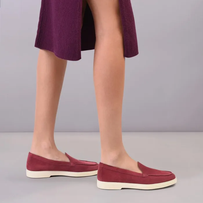 Santoni Red Suede Loafer Women Loafers