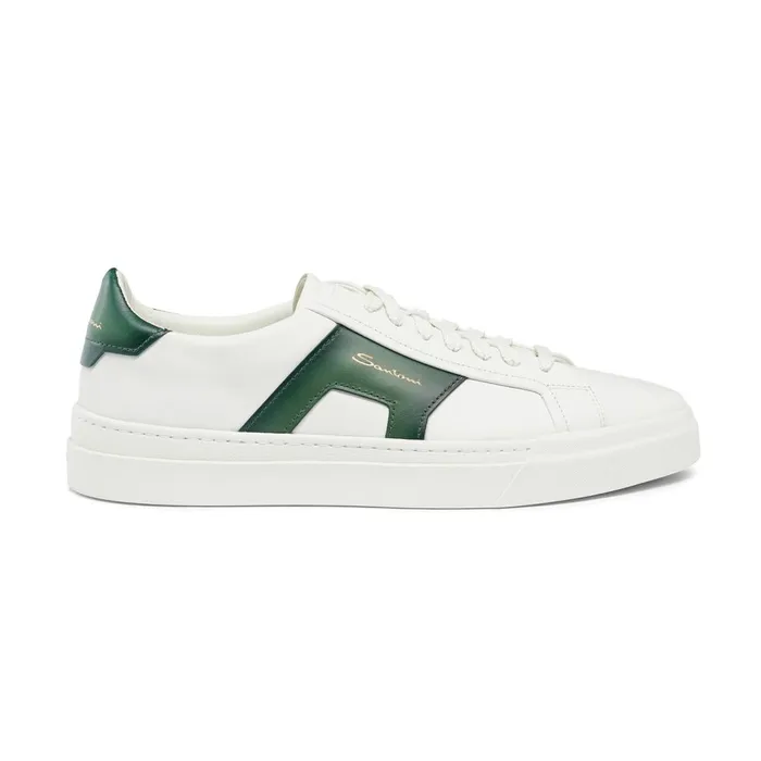 Santoni White And Green Leather Double Buckle Sneaker Men Sneakers