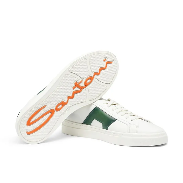 Santoni White And Green Leather Double Buckle Sneaker Men Sneakers