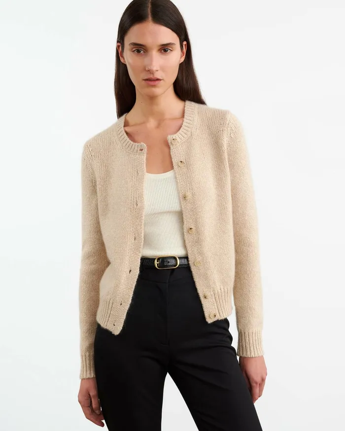 SASKIA CASHMERE CARDIGAN Redwood Melange Women Nili Lotan Knits and Sweaters