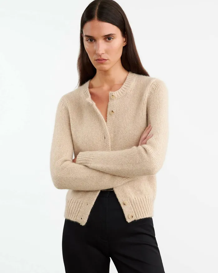 SASKIA CASHMERE CARDIGAN Redwood Melange Women Nili Lotan Knits and Sweaters