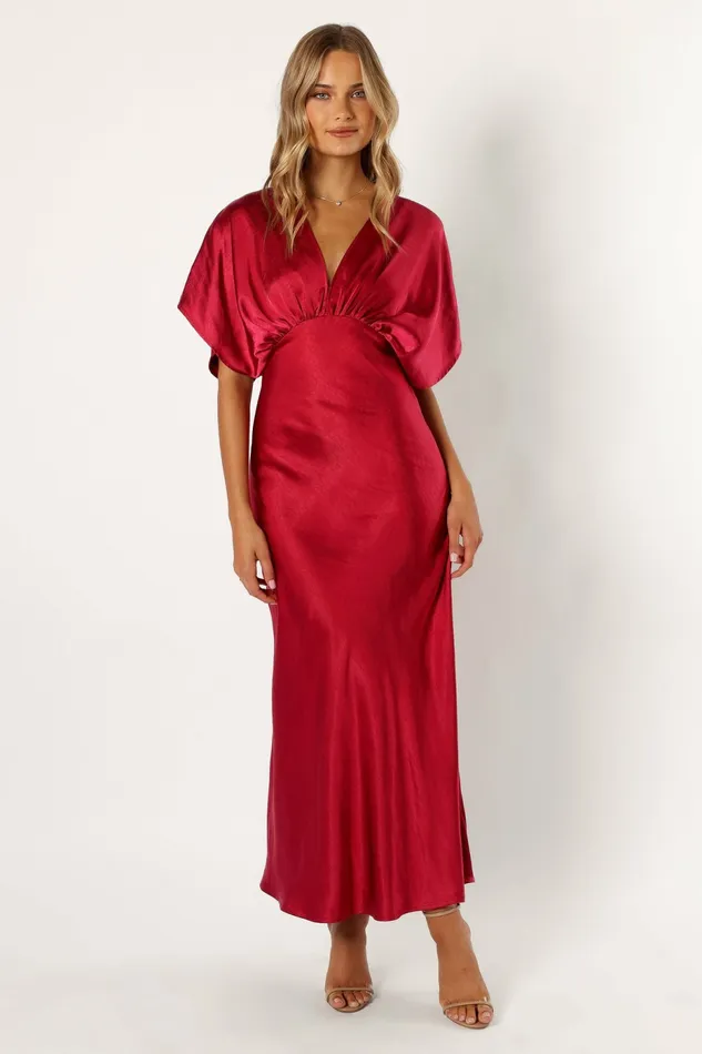 Satin Dresses Ricki Maxi Dress Ruby Wine 8211 Petal and Pup Women