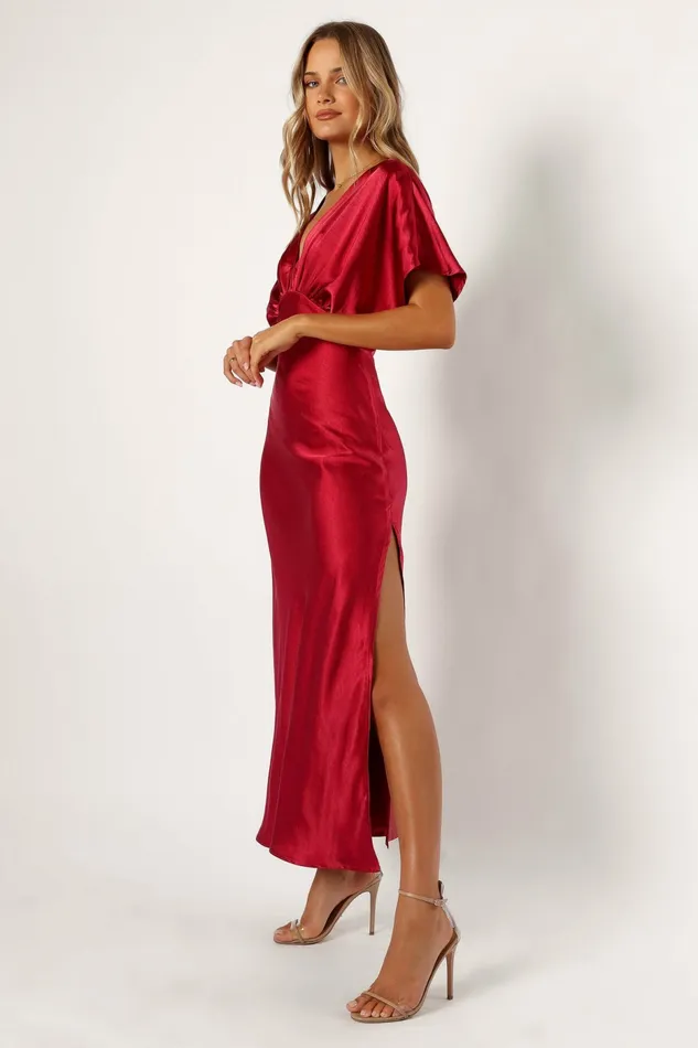 Satin Dresses Ricki Maxi Dress Ruby Wine 8211 Petal and Pup Women