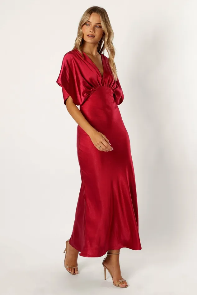 Satin Dresses Ricki Maxi Dress Ruby Wine 8211 Petal and Pup Women
