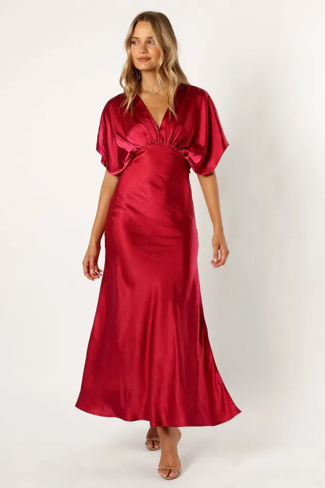 Satin Dresses Ricki Maxi Dress Ruby Wine 8211 Petal and Pup Women