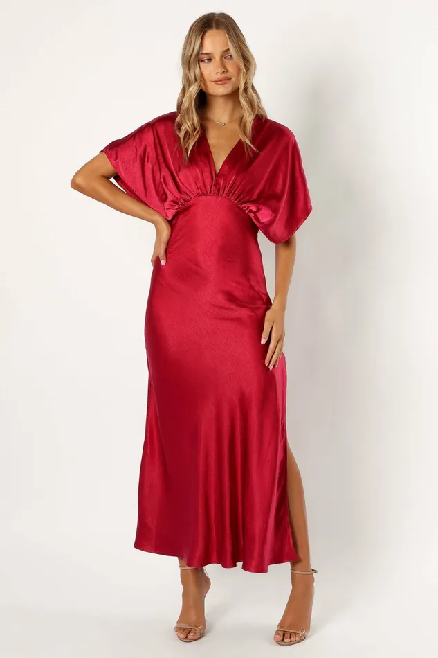 Satin Dresses Ricki Maxi Dress Ruby Wine 8211 Petal and Pup Women