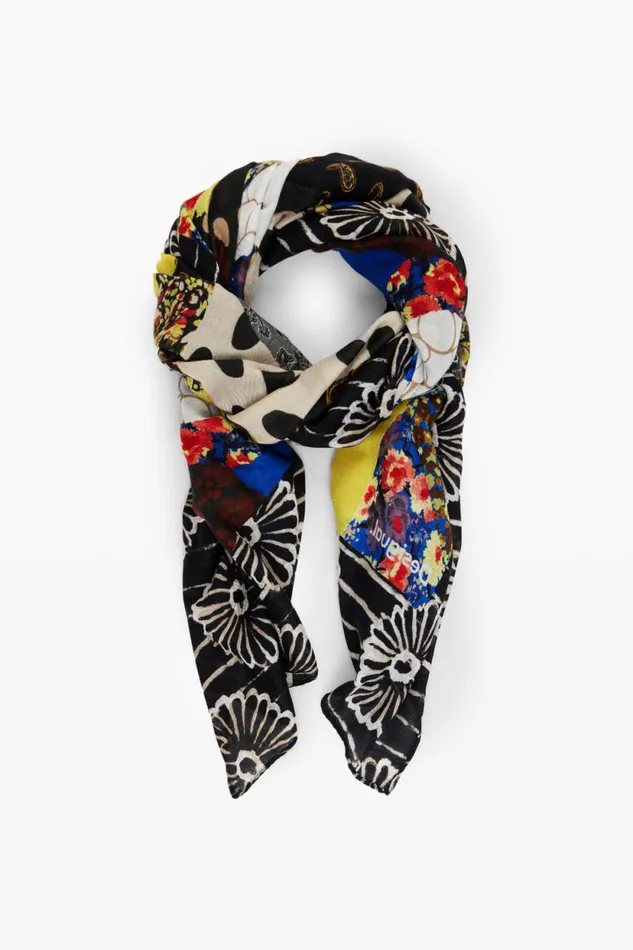 Scarves And Scarf Women Desigual Floral Patch Scarf Blue