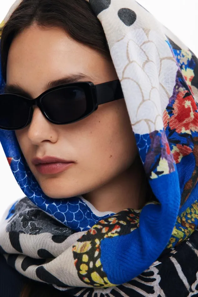 Scarves And Scarf Women Desigual Floral Patch Scarf Blue