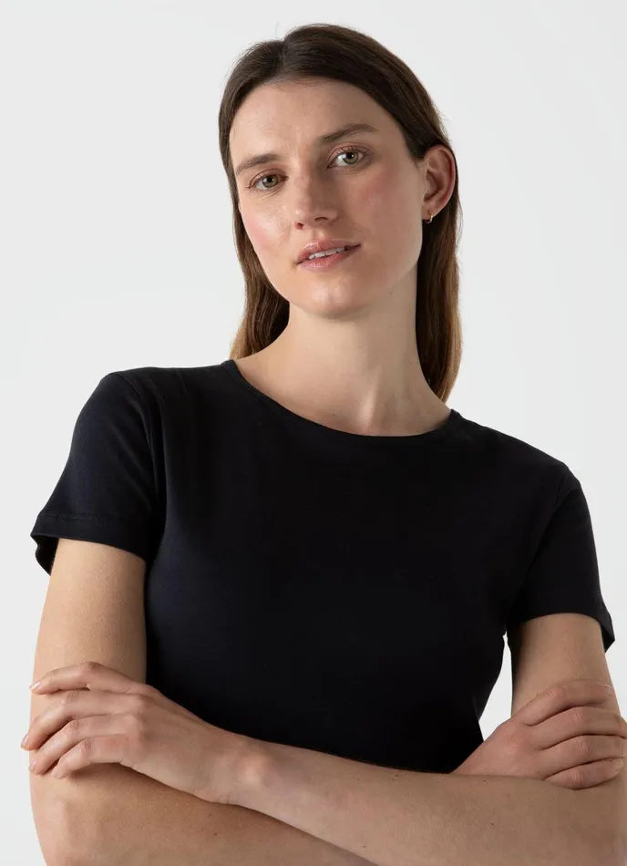 Sea Island Cotton Tshirt Black Women SUNSPEL Tshirts and Tops