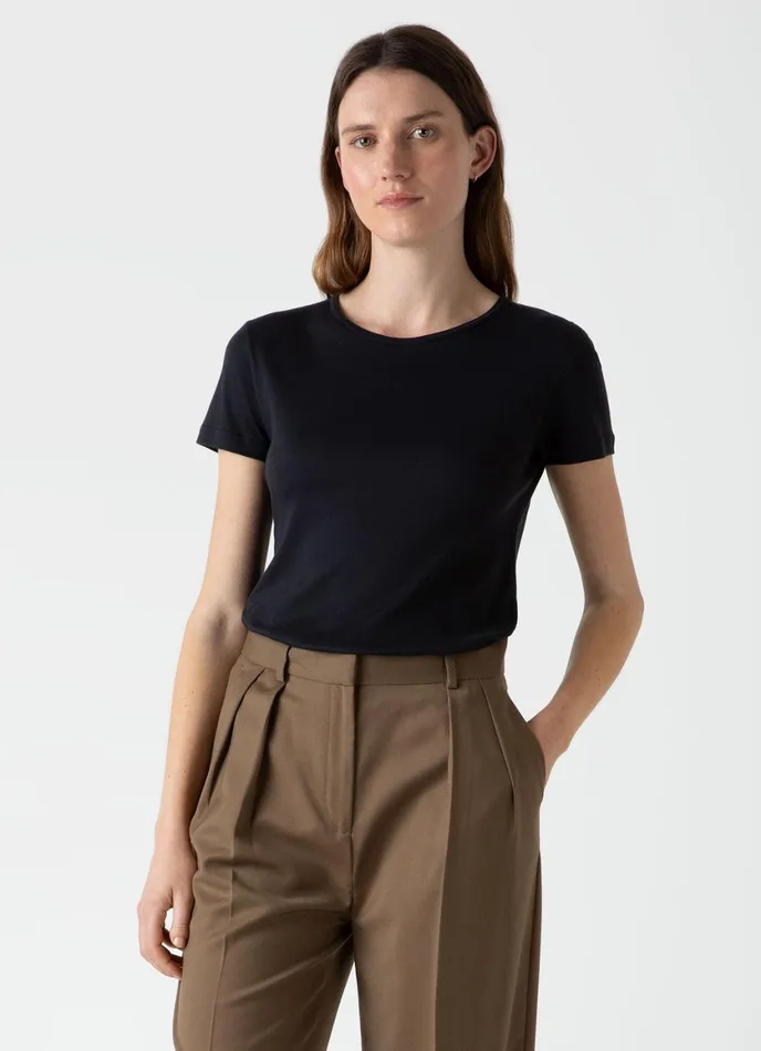 Sea Island Cotton Tshirt Black Women SUNSPEL Tshirts and Tops