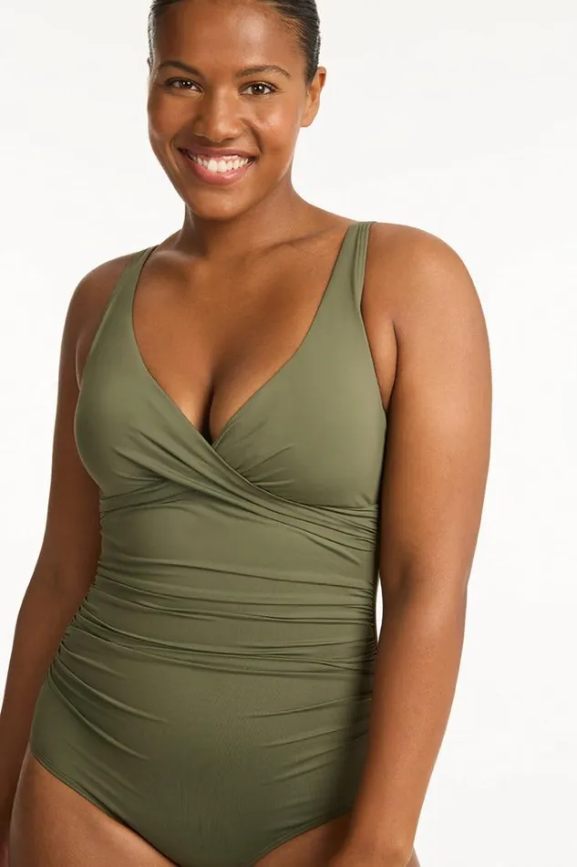 Sea Level One Pieces Eco Essentials Cross Front One Piece Eco Essentials Khaki 8211 Women