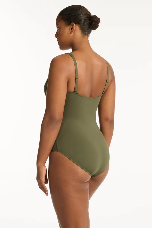 Sea Level One Pieces Eco Essentials Cross Front One Piece Eco Essentials Khaki 8211 Women