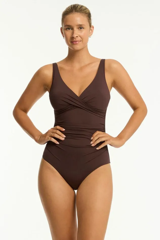 Sea Level One Pieces Essentials Edit Cross Front One Piece Eco Essentials Cocoa 8211 Women
