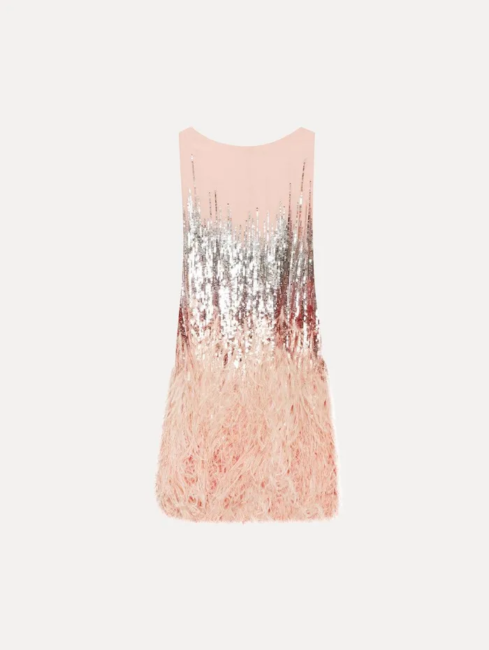 Sequin and Feather Embroidered Dress Blush Women Oscar De La Renta Dresses