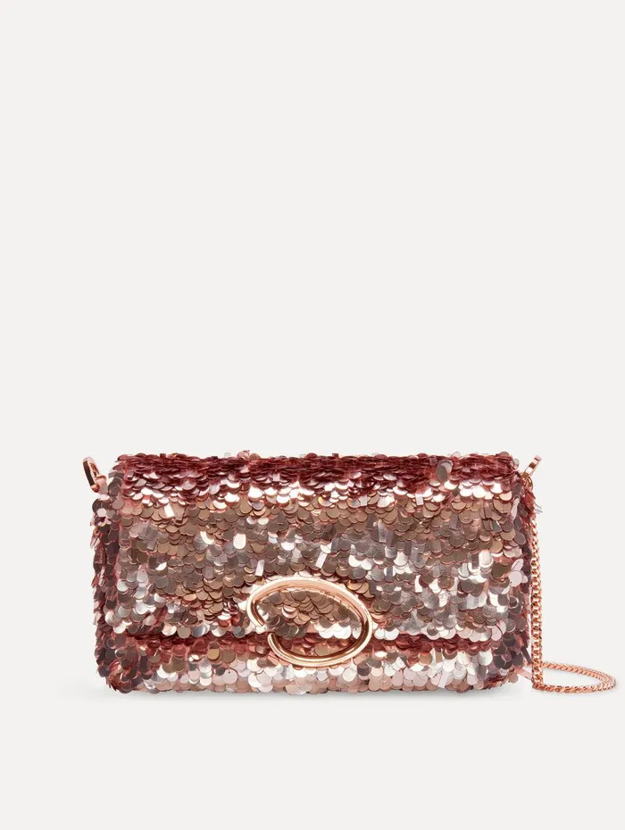 Sequin Embroidered Shoulder Bag Champagne Women Oscar De La Renta Handbags
