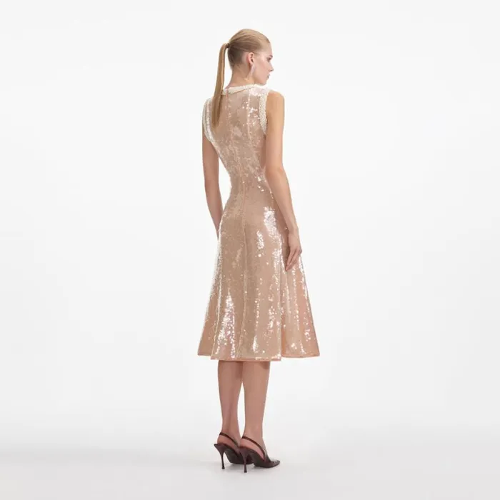 Sequin Pearl Trim Midi Dress Women Self Portrait Dresses