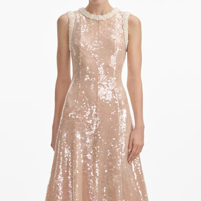 Sequin Pearl Trim Midi Dress Women Self Portrait Dresses