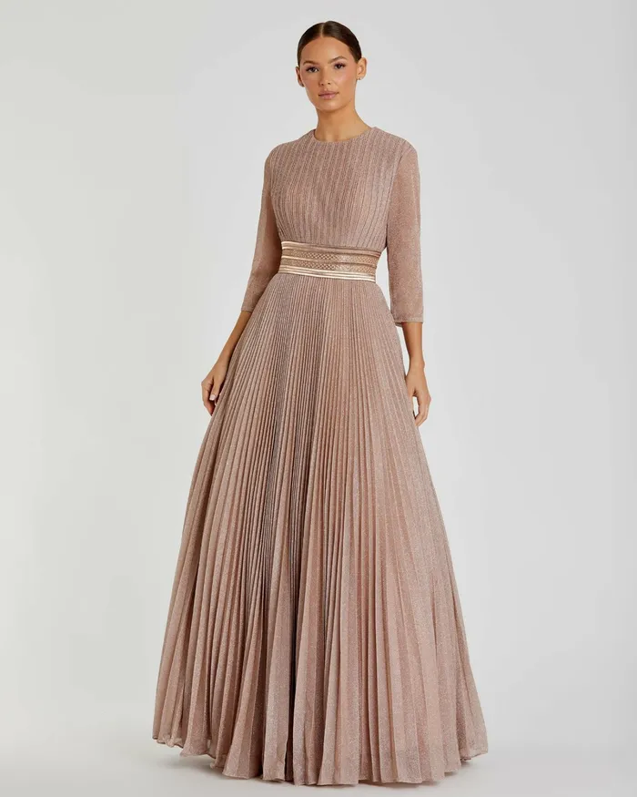 Shimmering Pleated ALine 34 Sleeve Gown Black Women Best Sellers Mac Duggal