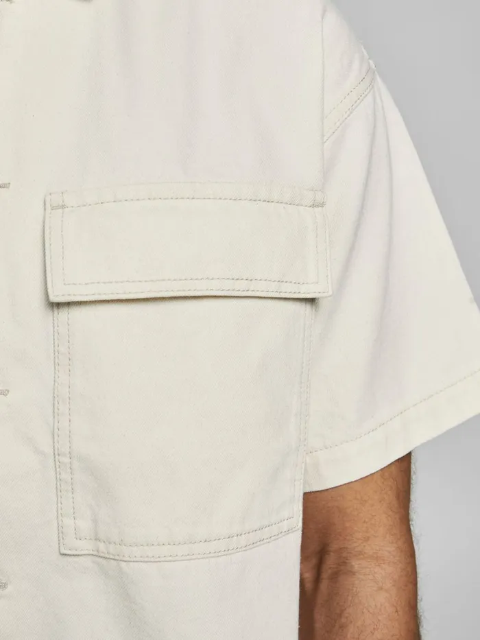 Shirts JACK and JONES Mens BOXY SHORT SLEEVED DENIM SHIRT Beige Ecru Gift 4 You