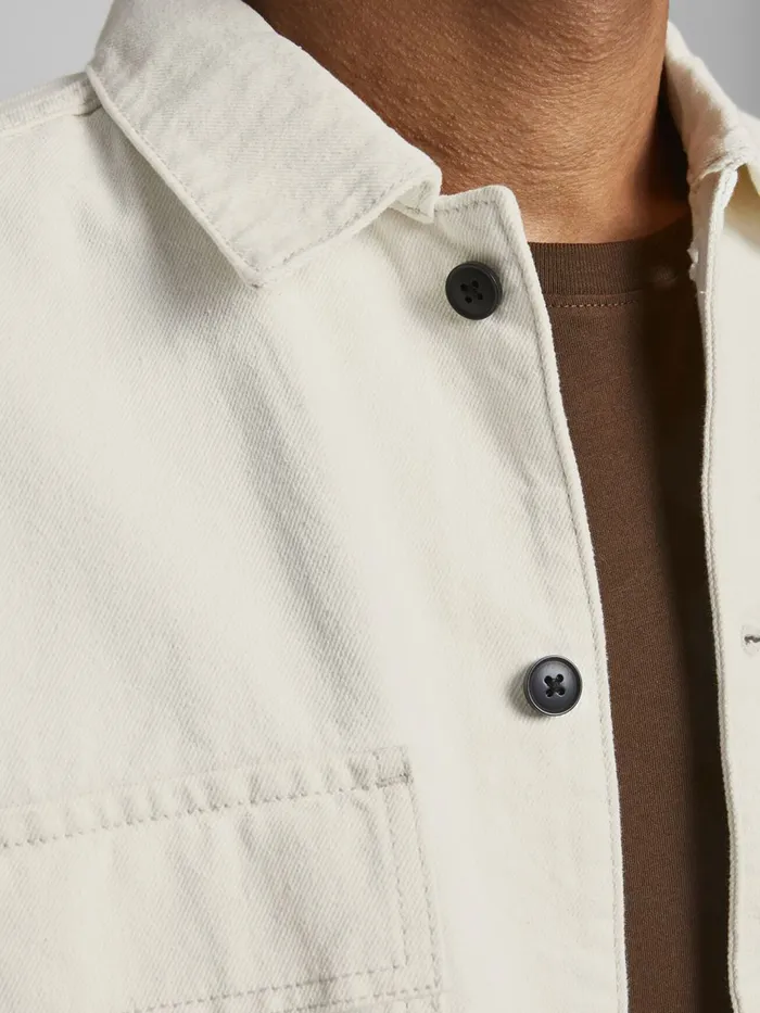 Shirts JACK and JONES Mens BOXY SHORT SLEEVED DENIM SHIRT Beige Ecru Gift 4 You