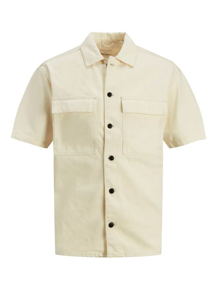 Shirts JACK and JONES Mens BOXY SHORT SLEEVED DENIM SHIRT Beige Ecru Gift 4 You