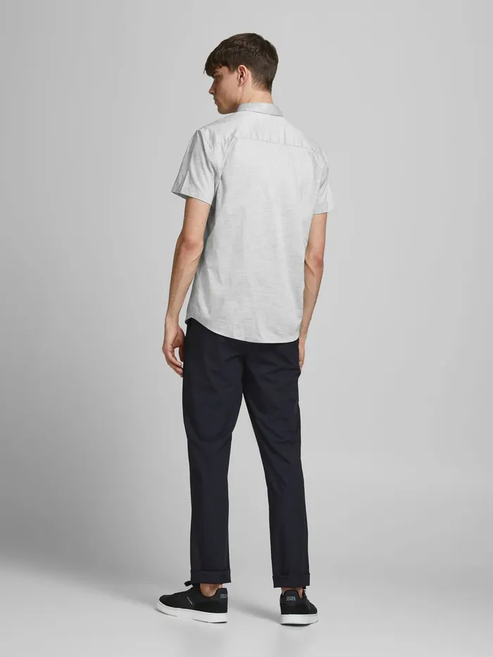 Shirts JACK and JONES Mens BUTTONDOWN POPLIN SHORT SLEEVED SHIRT Grey Light Grey Melange Gift 4 You
