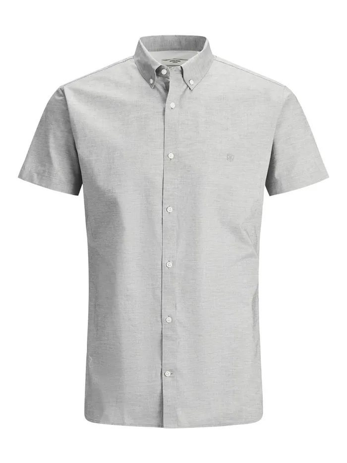 Shirts JACK and JONES Mens BUTTONDOWN POPLIN SHORT SLEEVED SHIRT Grey Light Grey Melange Gift 4 You