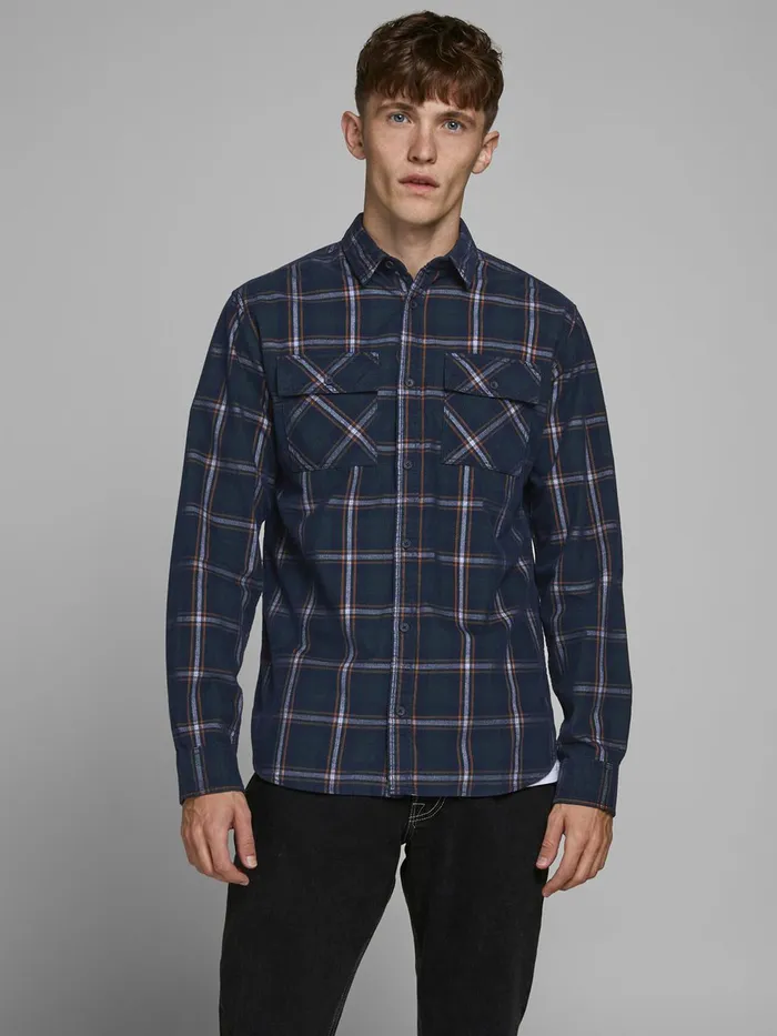 Shirts JACK and JONES Mens CHECKED COMFORT FIT SHIRT Blue Navy Blazer On Sale