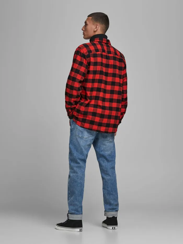 Shirts JACK and JONES Mens CHECKED COMFORT FIT SHIRT Red Fiery Red Casaul