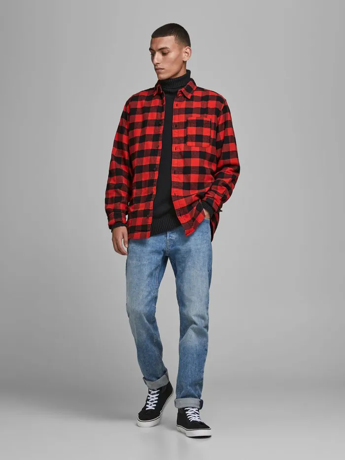 Shirts JACK and JONES Mens CHECKED COMFORT FIT SHIRT Red Fiery Red Casaul