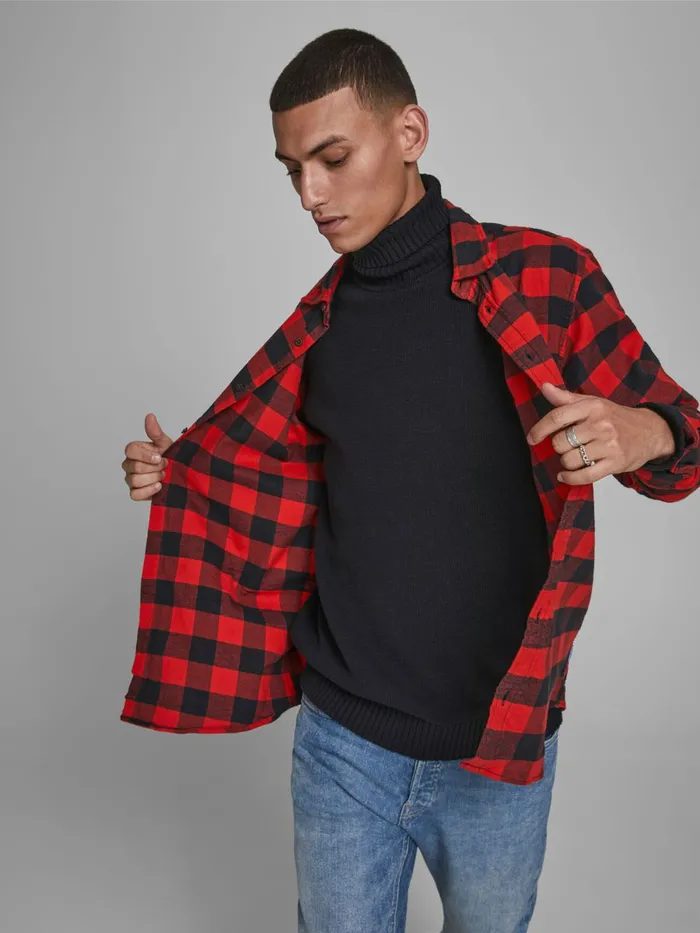 Shirts JACK and JONES Mens CHECKED COMFORT FIT SHIRT Red Fiery Red Casaul