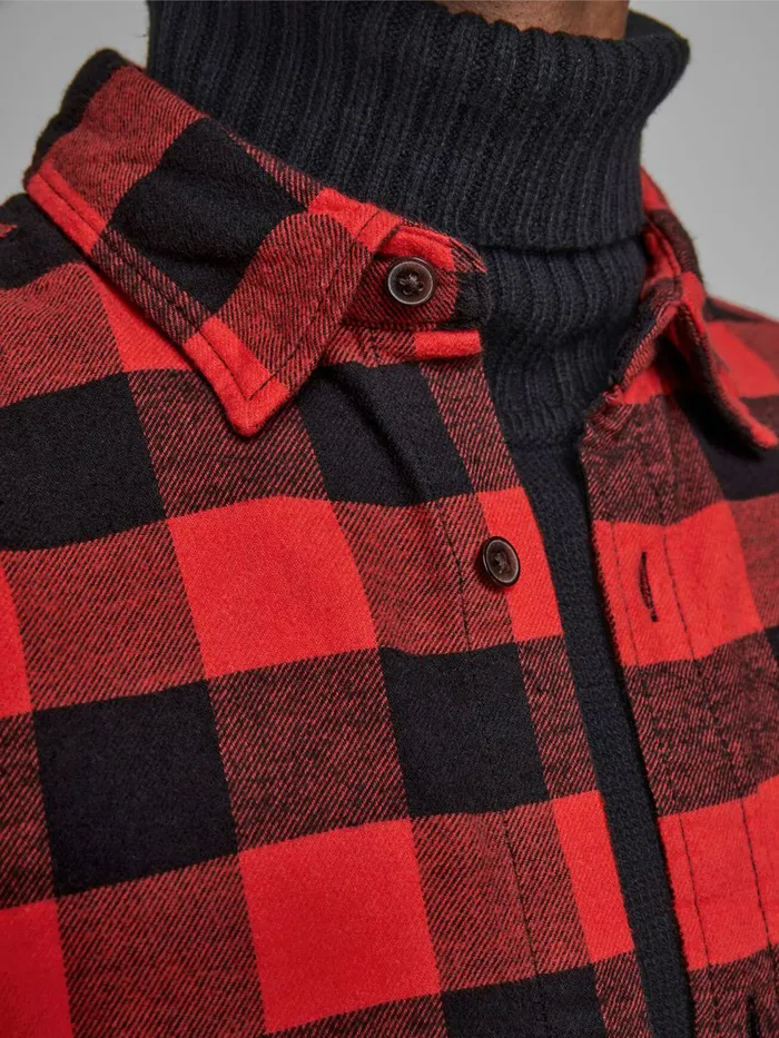 Shirts JACK and JONES Mens CHECKED COMFORT FIT SHIRT Red Fiery Red Casaul