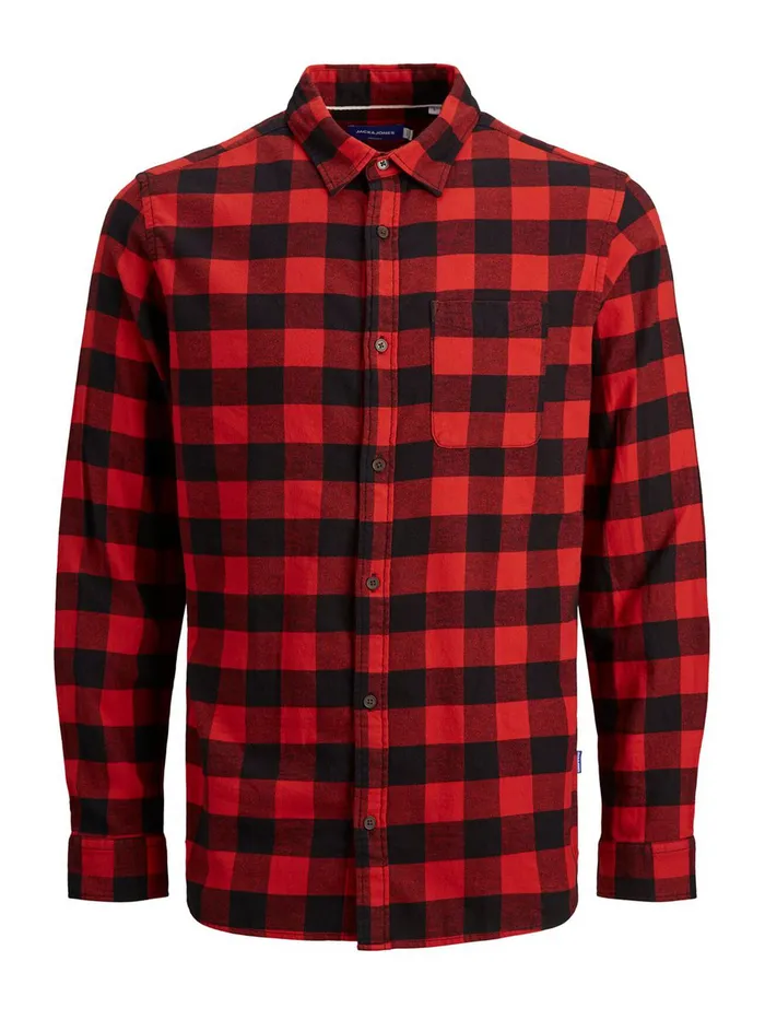 Shirts JACK and JONES Mens CHECKED COMFORT FIT SHIRT Red Fiery Red Casaul