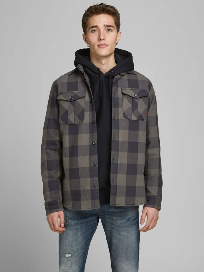 Shirts JACK and JONES Mens CHECKED OVERSHIRT Green Climbing Ivy On Sale