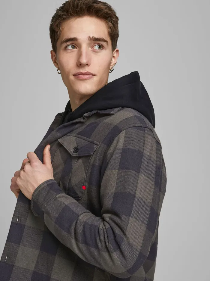 Shirts JACK and JONES Mens CHECKED OVERSHIRT Green Climbing Ivy On Sale