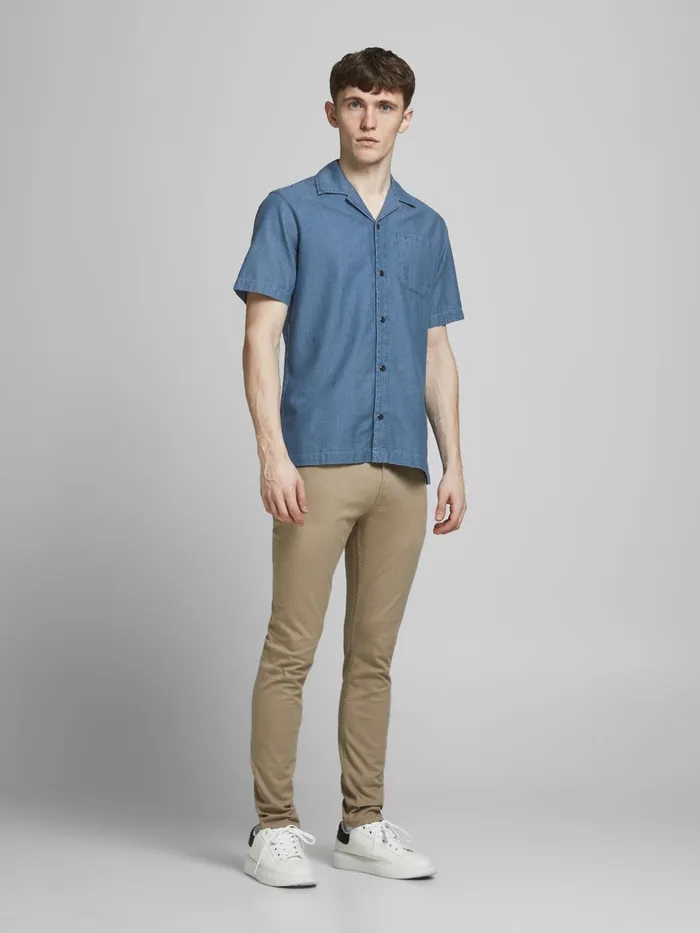 Shirts JACK and JONES Mens DENIM RESORT SHORT SLEEVED SHIRT Blue Denim Blue On Sale