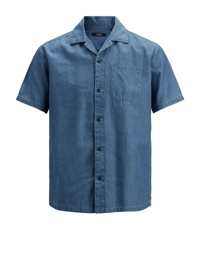 Shirts JACK and JONES Mens DENIM RESORT SHORT SLEEVED SHIRT Blue Denim Blue On Sale