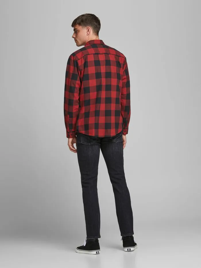 Shirts JACK and JONES Mens GINGHAM CHECKED SHIRT Red Brick Red For Sale