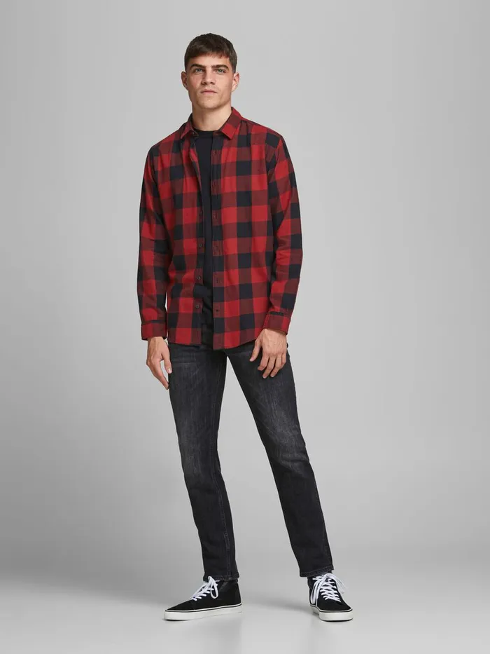 Shirts JACK and JONES Mens GINGHAM CHECKED SHIRT Red Brick Red For Sale