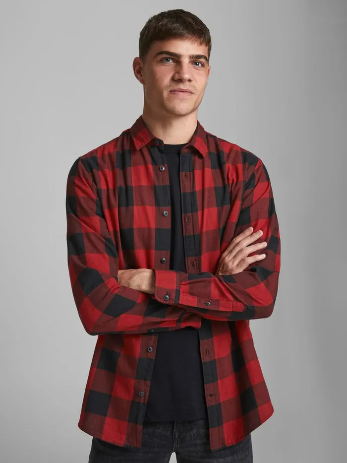 Shirts JACK and JONES Mens GINGHAM CHECKED SHIRT Red Brick Red For Sale