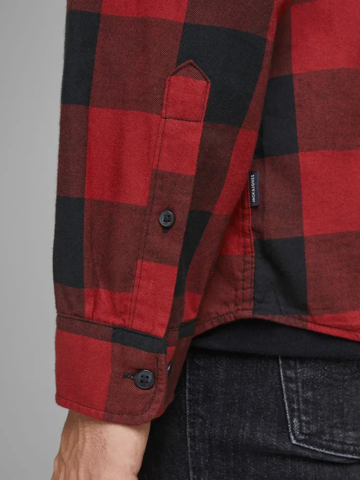 Shirts JACK and JONES Mens GINGHAM CHECKED SHIRT Red Brick Red For Sale
