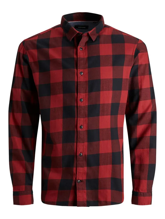 Shirts JACK and JONES Mens GINGHAM CHECKED SHIRT Red Brick Red For Sale