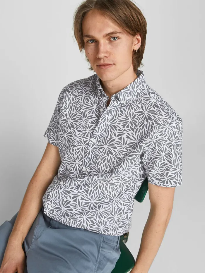 Shirts JACK and JONES Mens LINEN BLEND SHORT SLEEVED SHIRT Grey Sedona Sage Near Me