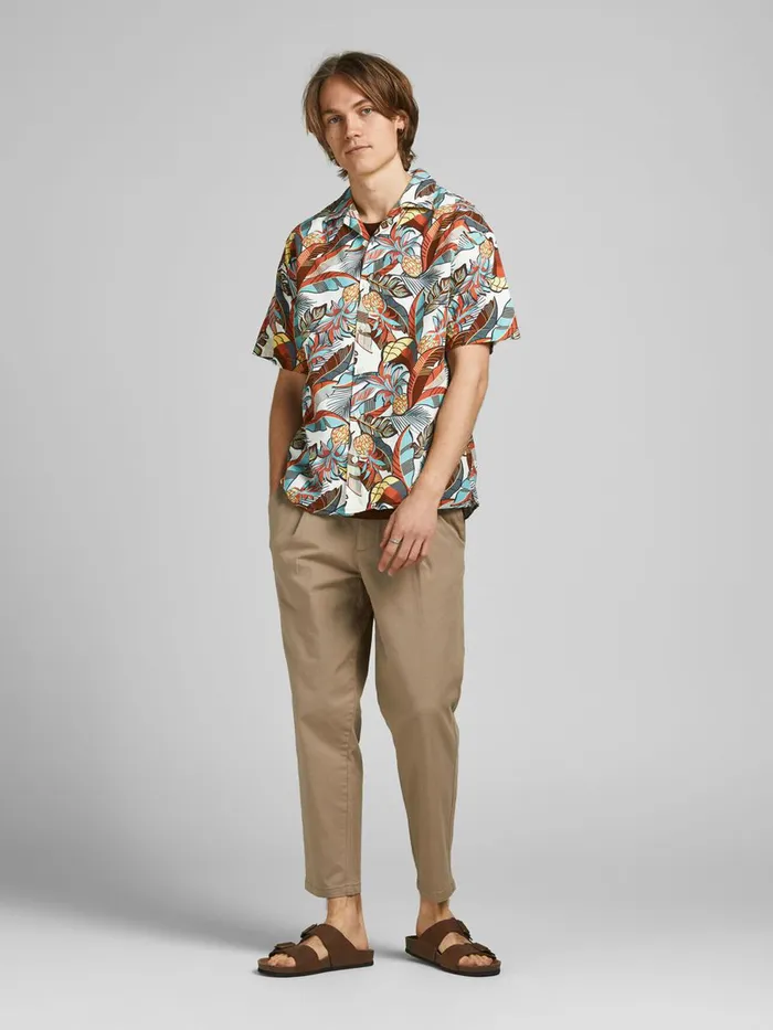 Shirts JACK and JONES Mens LINEN BLEND SHORT SLEEVED SHIRT Orange Bleached Aqua Gift Ideas