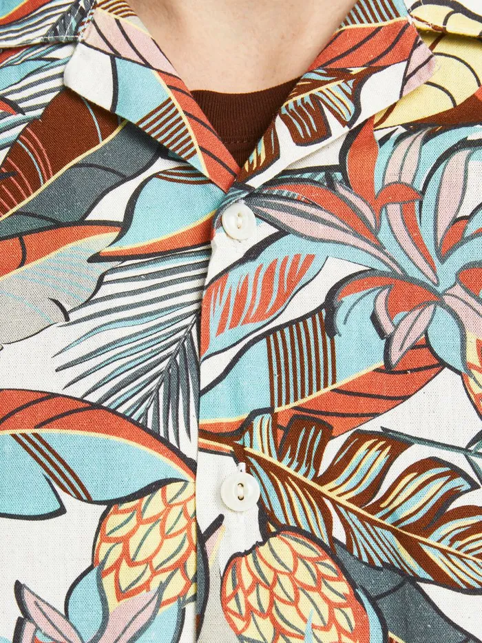 Shirts JACK and JONES Mens LINEN BLEND SHORT SLEEVED SHIRT Orange Bleached Aqua Gift Ideas