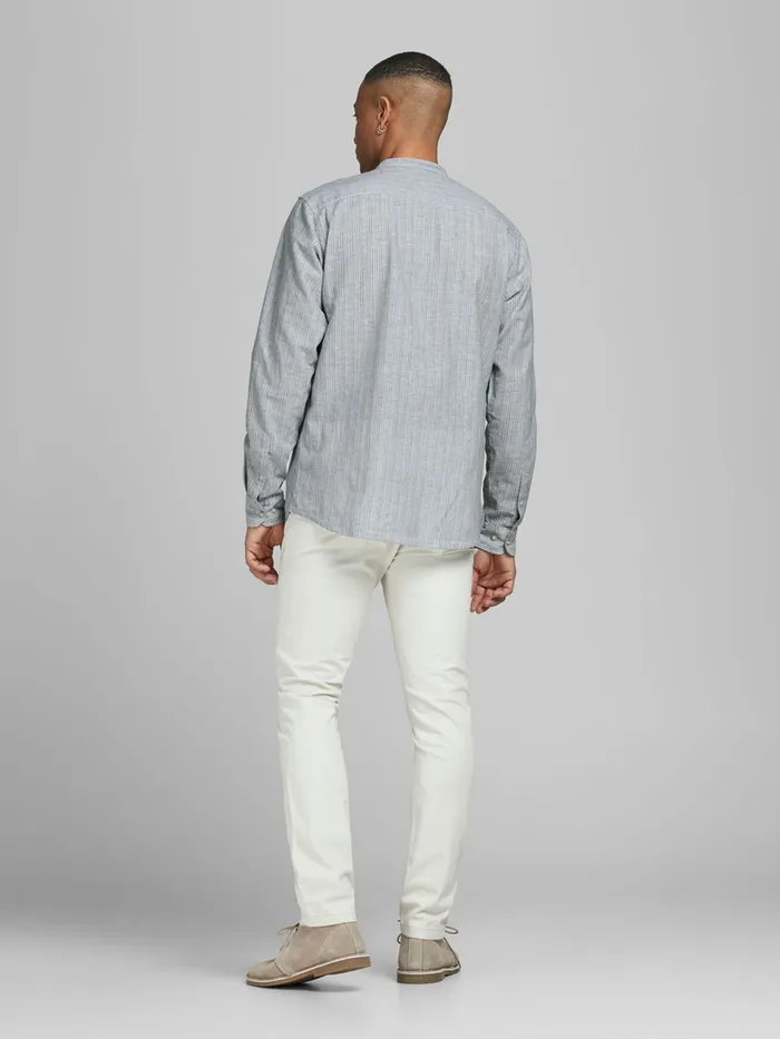 Shirts JACK and JONES Mens MANDARIN COLLAR LINEN SHIRT Grey Whisper White Popular