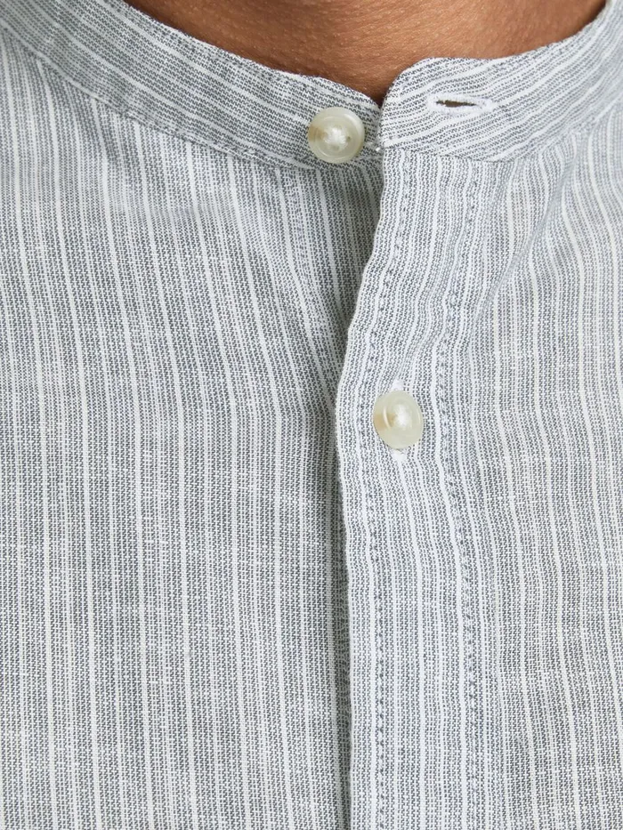 Shirts JACK and JONES Mens MANDARIN COLLAR LINEN SHIRT Grey Whisper White Popular